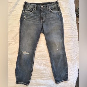 Ladies Silver Skinny Ankle Cropped Jeans